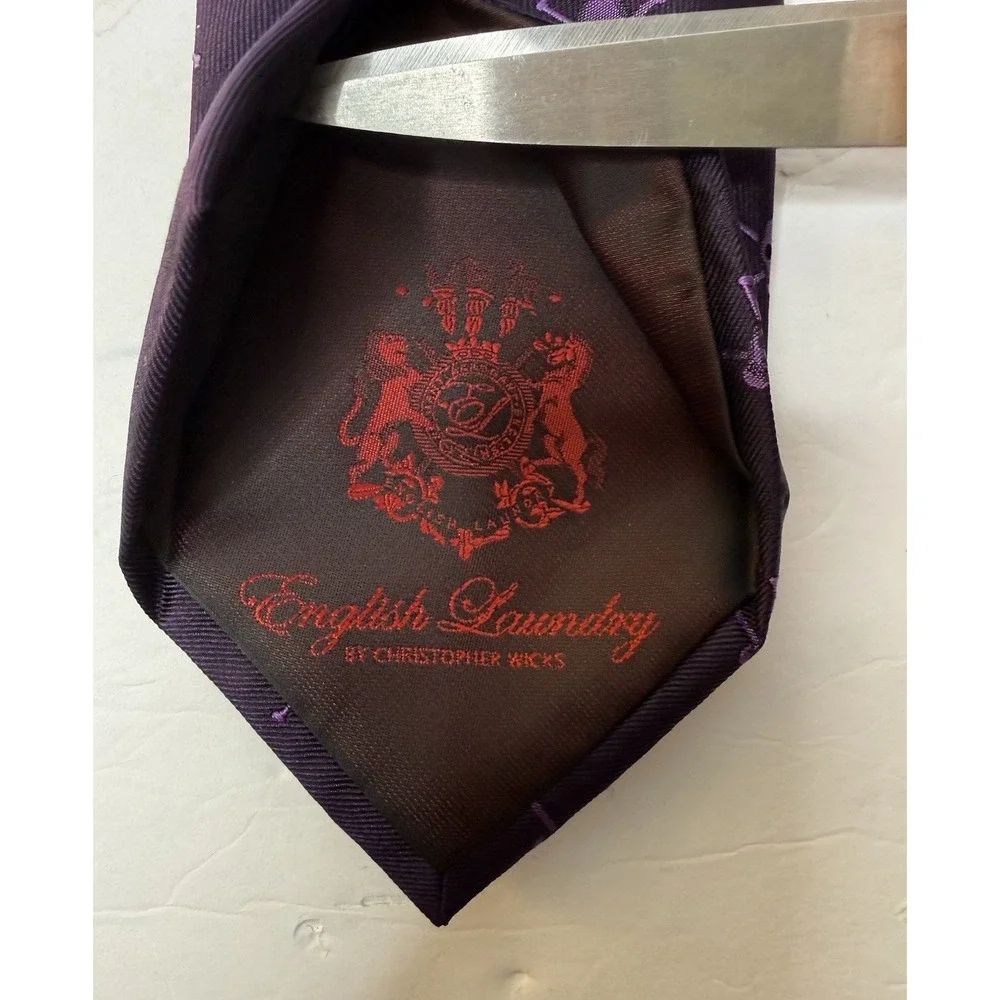 English Laundry Skull Purple Silk Tie‎ Skull Bones Pattern Preppy Grunge Party